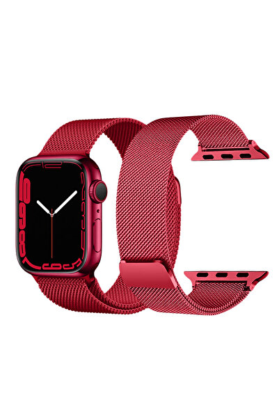 WONEW Apple Watch Metal Kayış 42/44/45 Kırmızı Apple Watch Kayışı – Bej