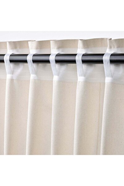 IKEA Off-White Cotton Light Filtering Curtains with Heading Tape and Tie-Backs, 1 Pair, 140 x 300 cm