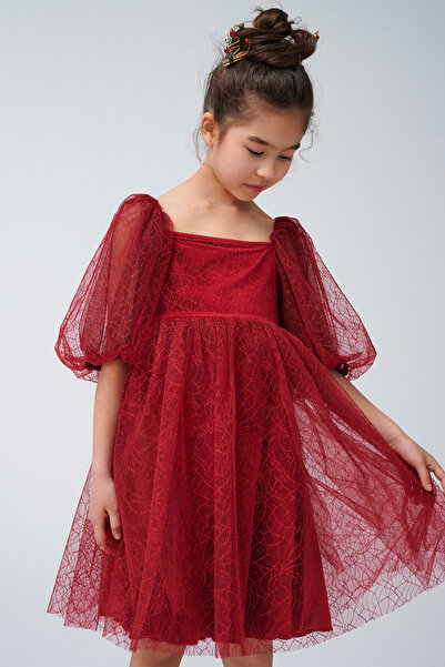 SheShe Short Sleeve Burgundy Party Dress