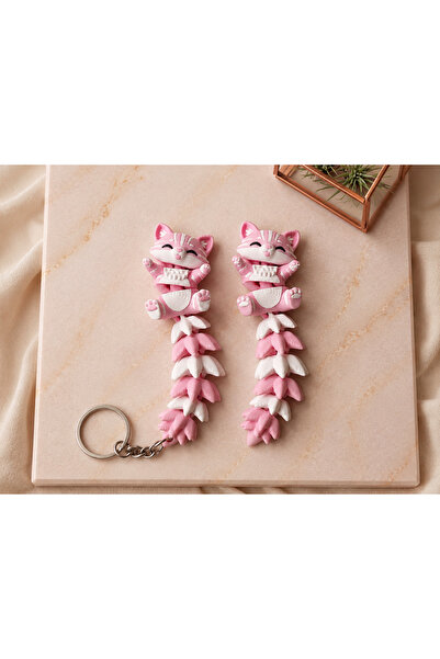 TRİMENT3D Fluffy Tail Flexi Cat – Cute Cat Keychain |   20 Pieces Wholesale Package