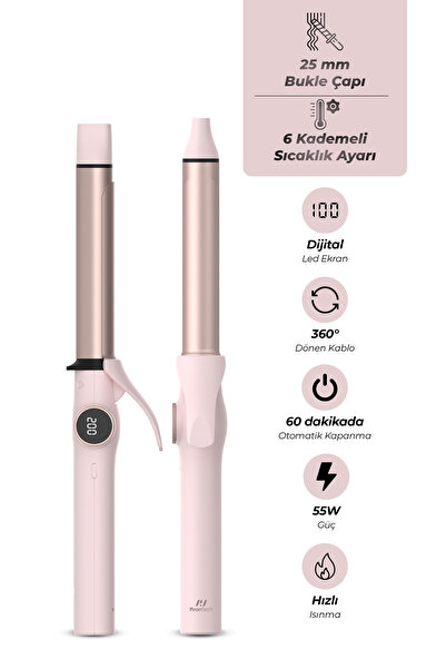 PiranTech KS-625 Profesyonel Dijital Saç Maşası 25 mm, LED Ekranlı, 140-200°C...