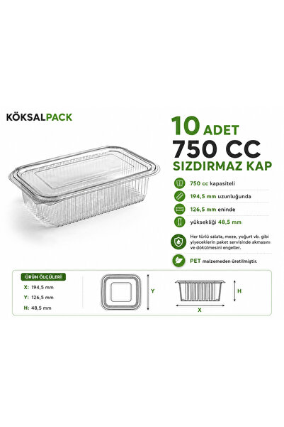 Köksal Pack 10 Pieces 750 Cc Leakproof Transparent Pet Food Container Salad A...