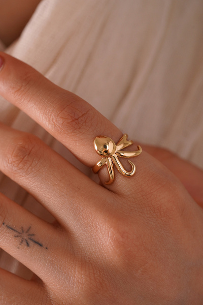 AŞIK ACCESSORIES Steel Sea Theme Octopus Ring