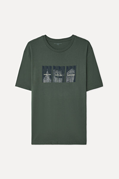 Mudo Men's Khaki Printed Crew Neck T-Shirt