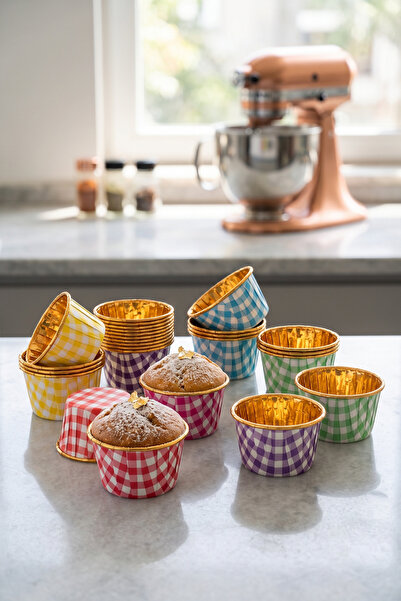 wise tree 12'li Pötikare Desenli İçi Gold Muffin Kalıbı Cupcake Kapsülü Kek P...