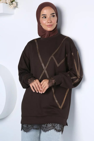 TOZLU Tunica modernă cu paiete, elegantă, cu model, pentru hijab