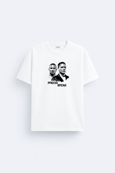 cesita Prison Break Printed White Crew Neck T-Shirt