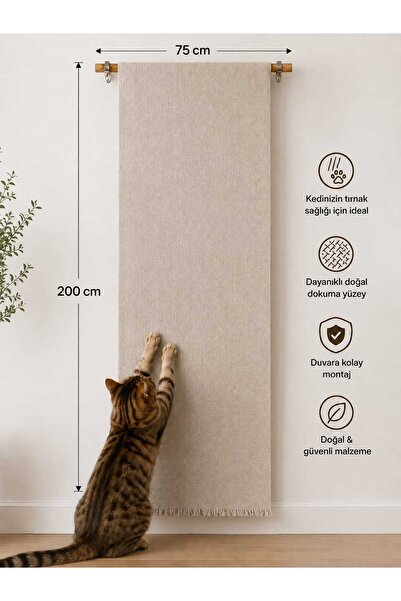 Altıner Store Duvara Asılabilir Kedi Tırmalama Halı Matı ve Perdesi 75x200 cm...