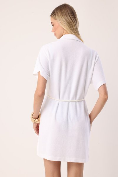MİSSARWEN Bamboo Towel Fabric Polo Collar Belt Detailed White Women's Pareo Dress – Elowen