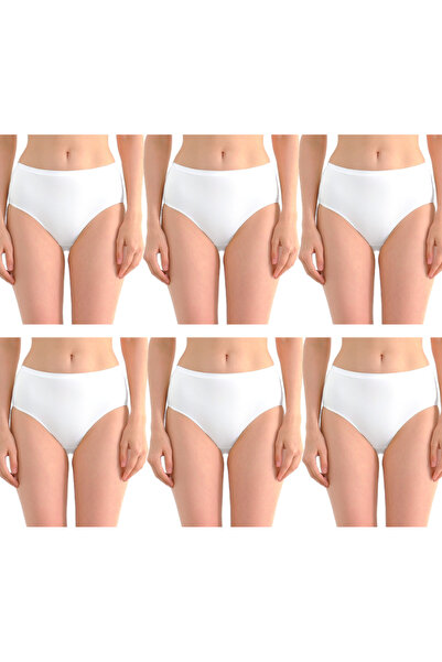 OLİZZA Set de 6 chiloți de damă, albi, 90% bumbac, cu textură moale, din Lycra