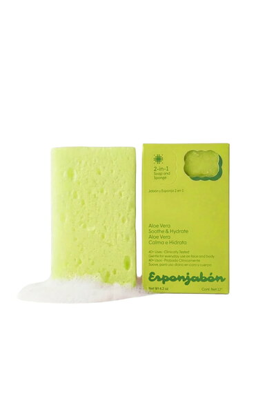 Esponjabon , Aloe Vera, Hydrating & Soothing, Soap & Sponge 2-In-1, For Face ...