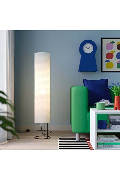 IKEA Floor Lamp with Rice Paper Shade, White/Black, 112 cm