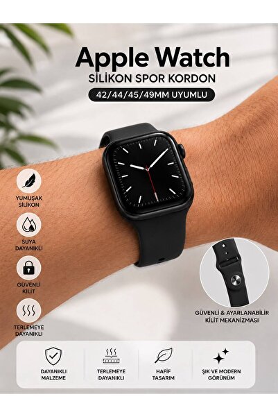 Apple Watch Uyumlu Silikon Spor Kordon 42/44/45/49mm Ayarlanabilir Kordon