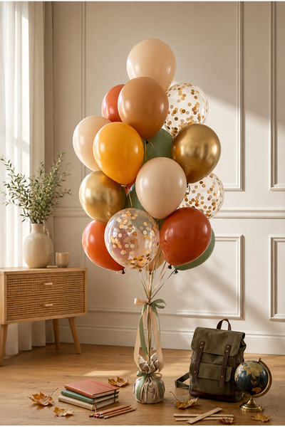 Öztürkpartievi Set of 30 Beige Gold Brown Tile Mustard Mold Green Balloon Chains
