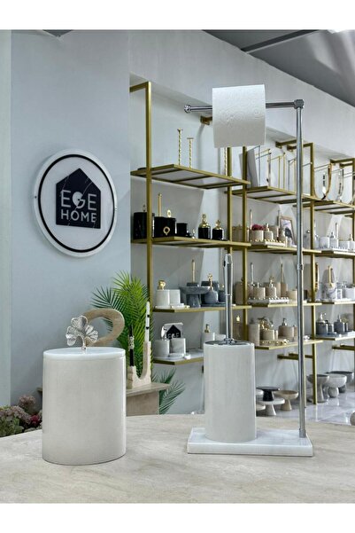 Ege Home Decoration Decorative White Natural Marble Trash Can/ Toilet Brush W...