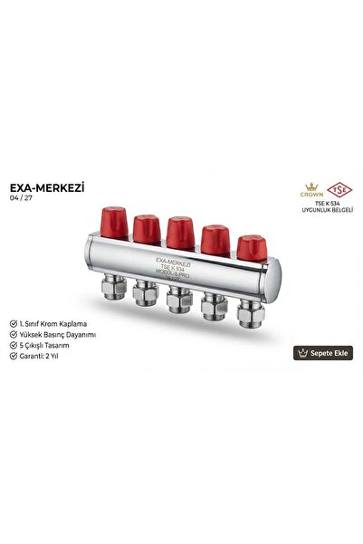 Exa-merkezivana 5 Ağızlı Kollektör Seti Kırmızı-mavi Vanalı Sıcak & Soğuk Su Dağıtıcı Tse K 534 Belgeli Yerden Isıtma Ve Tesisat Kolektörü