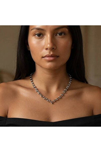 FM 💎   Premium Shiny and Stylish Silver Color Geometric Chain 316L Steel Wom...