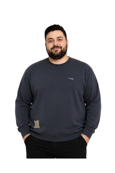 BattalModa سويت شيرت رجالي مقاس كبير باللون الأزرق الداكن بخيطين 3XL-4XL-5XL-6XL