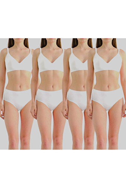 umtlifes Women's 4-Piece White 90% Cotton Soft Textured Lycra Baton Triangle ...