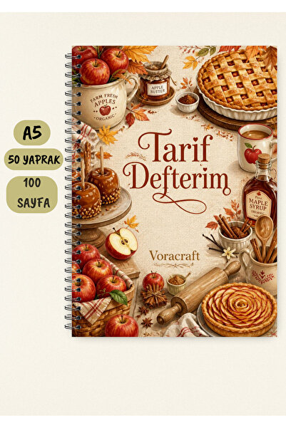 VORACRAFT Sonbahar Yemek Tarif Defteri, 50 Yaprak /100 Sayfa, A5 / Tel Spiral...