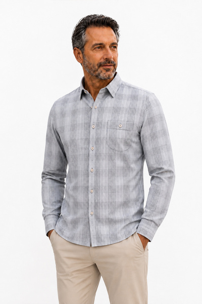 Beyome Men's Cotton Plaid Shirt Long Sleeve Classic Cut with Pockets Comforta...