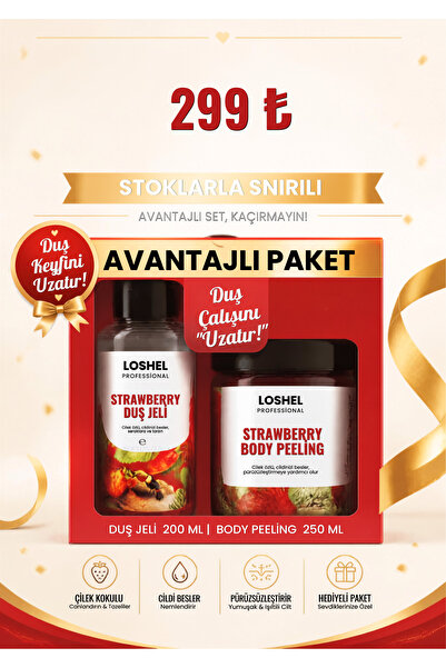 LOSHEL Body Peelig Çilek 250ML + Duş Jeli Çilek 200ml