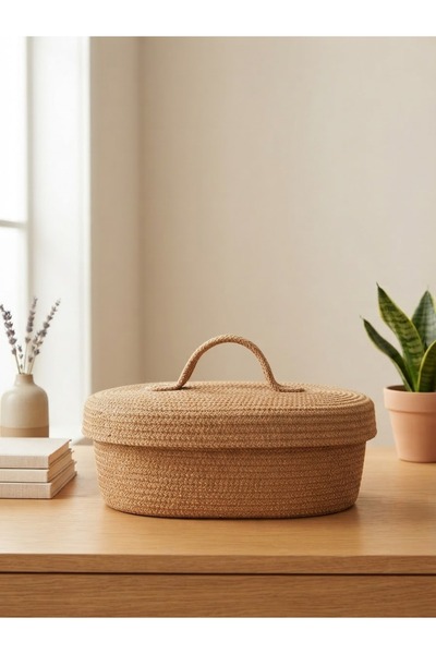 Metasupla Wicker Basket Oval Organizer with Lid 30X12