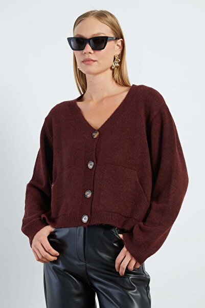 Fulla Moda Cardigan tricot cu decolteu în V cu nasturi
