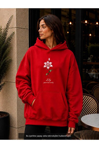 caddekombin Women's Lily Flower Printed Hooded Kangaroo Pocket Cotton Casual ...