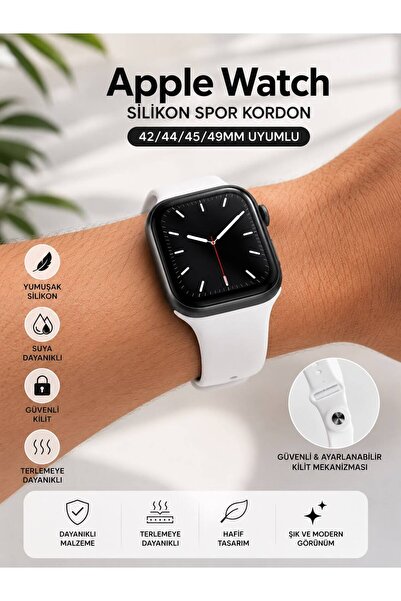 Apple Watch Uyumlu Silikon Spor Kordon 42/44/45/49mm Ayarlanabilir Kordon