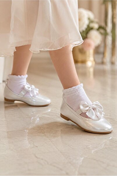 BYŞ Moda Cinnamon Ptk/Flt 125 Girls' Ballet Flats with Ribbons