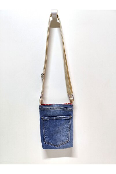 minart design Red Floral Detailed Front Pocket Denim Messenger Bag Suitable f...