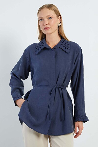 Fulla Moda Fullamodest Embroidered Tie-Waist Shirt