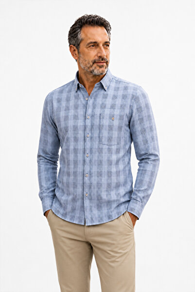 Beyome Men's Cotton Plaid Shirt Long Sleeve Classic Cut with Pockets Comforta...