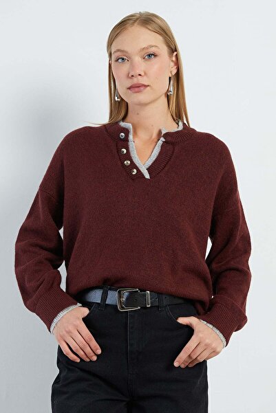 Fulla Moda Garnili Button Detailed Knitwear Sweater