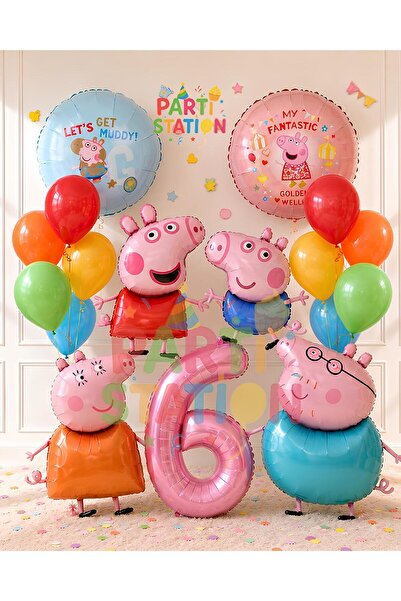 Parti Station Peppa Pig & George Concept 6 Years Old - 17 Piece Foil Balloon ...