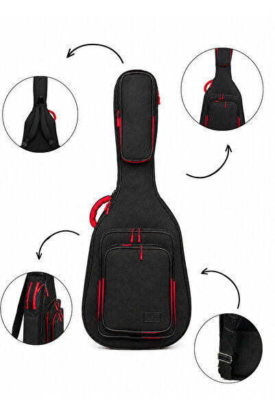 Erga Müzik PROFESYONEL GİGBAG KALIN AKUSTİK GİTAR KILIFI-ÇANTASI - SİYAH - KIRMIZI 1900 DENYE LÜX KUMAŞ - %100 SU GEÇİRMEZ