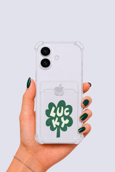 OEM iPhone 16 Case with Card Holder and Lucky Clover Pattern - Eterna3561-8722