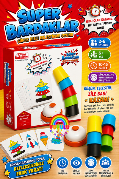YUPULU Süper Bardaklar Oyunu Akıllı Bardaklar Renkli ve Hızlı Pratik Zeka Oyu...
