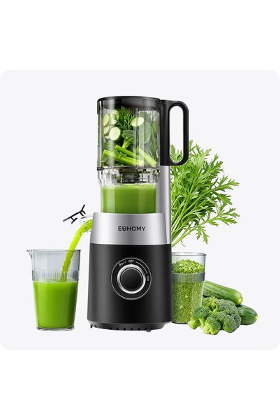 EUHOMY Solid Fruit & Vegetable Juicer, 220W, 135 mm Wide Feed Chute, 1.8 L Capacity, 99% Juice Yield, 3-Layer Filter, 7-Stage Cold Press, Easy Cleaning, 60 Db Low Noise Motor