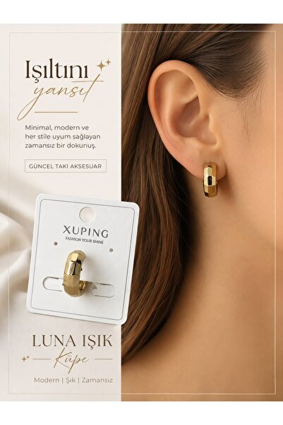 XUPING JEWELRY Luna Işık Parçalı Kesim Gold Renk Paslanmaz Çelik Küpe