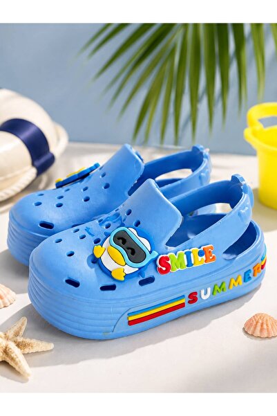 babelia Boys' Blue Figured Slippers Non-Slip Sole Lightweight Summer Beach Po...