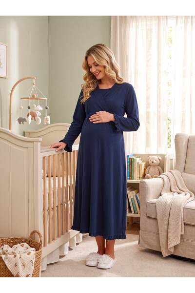 Lohussa New Season Navy Blue Double-Breasted Breastfeeding-Friendly Design Lo...