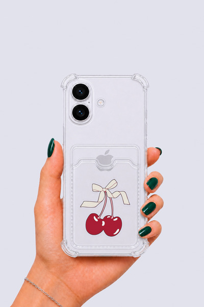 OEM iPhone 16 Case with Card Holder and Cherry Pattern - Eterna3162-1510