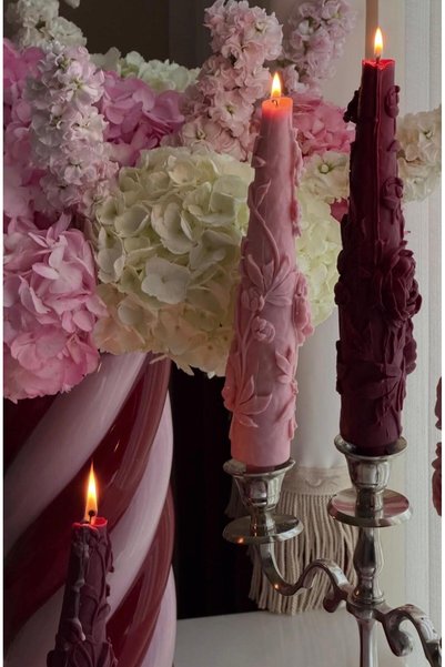 SCA CANDLE Dekoratif mum Çiçek Desenli 2 kili Orjinal ürün Pembe renk