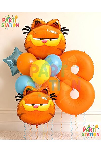 Parti Station Garfield Balloon Themed 8 Year Old 10 Piece Birthday Balloon Se...