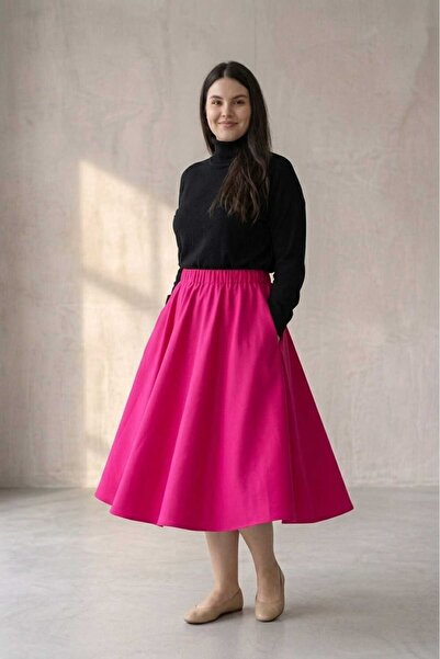 SIMPLU FASHION Fusta midi clos cu buzunare laterale