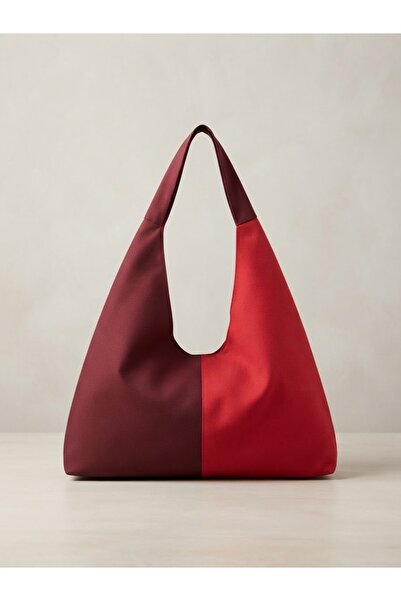 LUNAFEL Burgundy Red Fabric Tote Bag - Waterproof Fabric - Women's Hand and Shoulder Bag