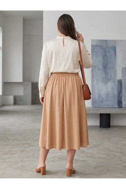 SIMPLU FASHION Fusta midi clos cu buzunare laterale