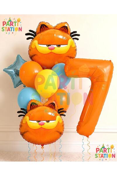 Parti Station Garfield Balloon Themed 7 Year Old 10 Piece Birthday Balloon Se...